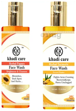 Khadi Care Combo Pack of Turmeric Face Wash And Papaya Face Wash (210ml Each) combo pack of 2 bottles