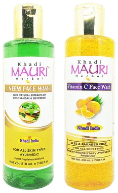 Khadi Mauri Herbal Combo Pack of Neem & Vitamin C Face Wash (210ml Each) combo pack of 2 bottles