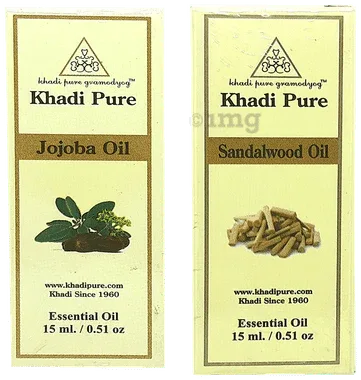 Khadi Pure Combo Pack of Jojoba Oil & Sandalwood Oil (15ml Each) combo pack of 2 bottles