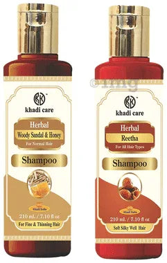 Khadi Care Combo Pack of Woody Sandal & Honey Shampoo & Reetha Shampoo (210ml Each) combo pack of 2 bottles