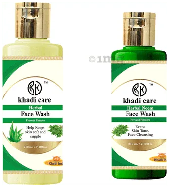 Khadi Care Combo Pack of Herbal & Herbal Neem Face Wash (210ml Each) combo pack of 2 bottles