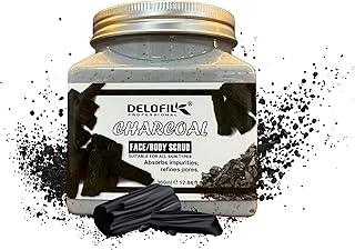 DELOFIL Charcoal Face & Body Scrub (380 ml) | Skin Smoothening Peeling Scrub | Weekly Exfoliation | Removes Dead Skin Cells and Excess Oil | Soft, Smooth & Clear Skin | Paraben Free