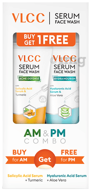 VLCC Acne Defense Turmeric & Hydra Nourish Aloevera Serum Face Wash AM & PM Combo box of 1 kit