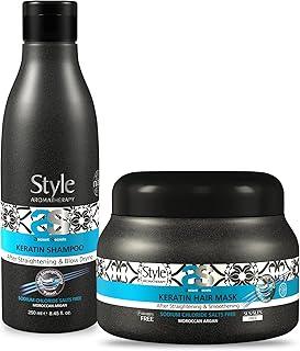 Style Aromatherapy Professional Keratin After Straightening & Smoothening Hair Shampoo & Mask Combo | Prolongs Salon Results | Deep Frizz Control, SLS/SLES, Salt & Paraben Free | For Treated Hair | 250ml + 200ml | 450ml