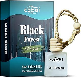 Cabai Premium Car Perfume Hanging Pod, 10 ML, Black Forest Fragrance Car Air Freshener,Natural Essential Fragrance Oils in Glass Bottle with Wooden Diffuser Lid, Last Upto 60 Days