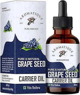 Aromatique Pure Grape Seed Oil For Hair & Skin- Lightweight Moisturizer for Skin, Hair & Nails, Cold-Pressed, Non-Greasy Carrier Oil For Essential Oil Mixing (30ml)