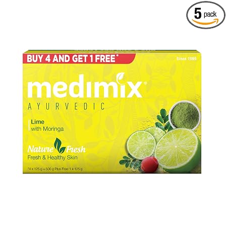 Medimix Ayurvedic Lime with Moringa Bathing Bar Soap 125g (Buy 4, Get 1 Extra Combo Pack)