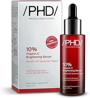 /PHD/ 10% Vitamin C Brightening Serum | For Glowing skin, Oily skin, Dry skin | Dark Spots & Uneven Tone Treatment | Face serum for Women & Men | Formulated with Global Dermatologists | 30ml