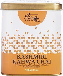 The Indian Chai - Kashmiri Kahwa Green Tea 100g with Almonds, Cardamom, Clove, Cinnamon, Ginger, Rose Petal & Saffron for Digestion, Metabolism, Stress & Anxiety