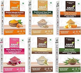 AMAN HERBALS - Skin Care Combo Pack - 6 Natural Powders (Sandalwood, Orange Peel, Neem Leaf, Rose Petal, Multani Mitti & Kasturi Turmeric) 100gm Each
