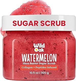 WildOak Watermelon Sugar Body Scrub | 300g | Kojic Acid, Hyaluronic Acid, Ceramides, Collagen & Peptides | De-Tan & Brightens Dark Areas | Smooths Strawberry Legs & Arms | Hydrates & Exfoliates
