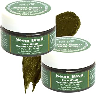Rustic Art Neem Basil Face Wash Concentrate | Acne & Pimple Control | Deep Cleansing 3X Long Lasting Gel | Organic & Herba