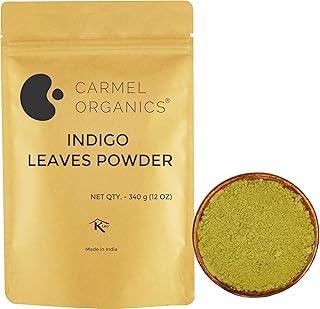CARMEL ORGANICS Indigo Leaves Powder (340 Grams) – Natural Hair Colorant for Black/Brown Hair, Includes Gloves & Hair Cap, No Added Colors or Preservatives, Avuri Akulu, Indigofera Tinctoria