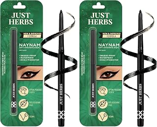 Just Herbs Retractable 2 in 1 Herbal Eyeliner + Matte Kajal with Almond Oil & Vitamin E, 11 Hour Stay, Singlestroke, Smudg