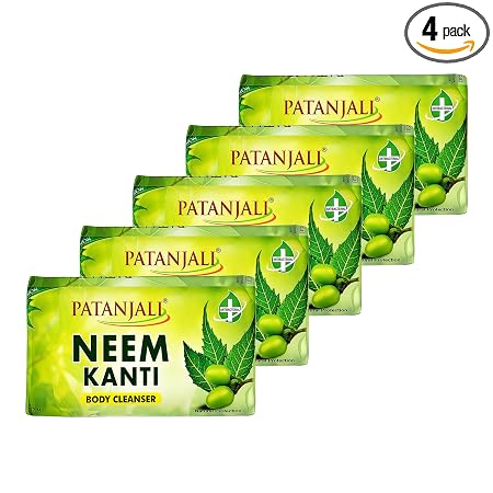 Patanjali Neem Kanti Herbal Body Cleanser Soap for Men and Women (75g, Pack of 5), Moistur