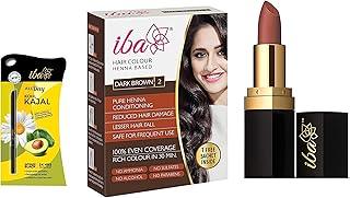 Iba Halal Care Pure Lips Long Stay Matte Lipstick M15, Cinnamon Chai, 4g & Hair Color Free Sachet, Dark Brown, 70 gr & All Day Kohl Kajal, Jet Black, 0.35g