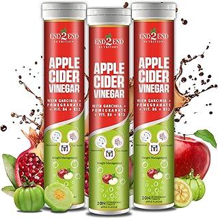 End2End Nutrition Apple Cider Vinegar (ACV) Effervescent tablets with the Mother Vinegar for Women and Men | Skin Health, Gut Health, Weight Management and Immunity Booster - (Pack of 3) 60 Tablets