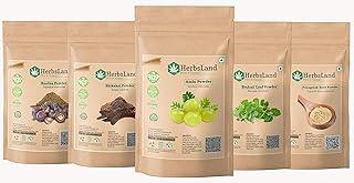 HerbsLand® Pure Bio Organic Amla Reetha Shikakai Brahmi Leaf Fenugreek Seed Powder for Face, Skin Care | Hair growth with Anti-Dandruff Treatment | Natural Hair Shampoo (50 gm Each) (250 gm)