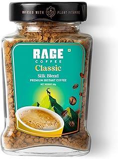 Rage Coffee Premium Silk Blend Classic Coffee Powder - 60g | Fuel Your Day with Plant-Based Vitamin Instant Coffee Powder for Enhanced Fitness, Energy, and Focus | Hot and Cold Coffee