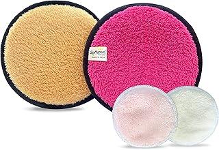 SOFTSPUN Microfiber Reusable Makeup Remover Cleansing Pads for Face, Eyes, Lipstick, Pack of 4, 280 GSM, 12x12cms, Yellow+Pink, Safe for all Skin Types.