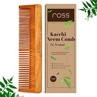 Ross Kacchi Neem Wood Comb | Oil-Treated with 15+ Ayurvedic Herbs  Neem, Bhringraj & Amla | Anti-Hair Fall, Dandruff & Fr