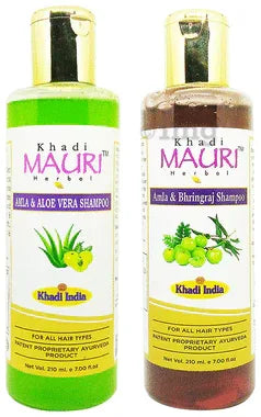 Khadi Mauri Herbal Combo Pack of Amla Aloe Vera & Amla Bhringraj Shampoo (210ml Each) combo pack of 2 bottles