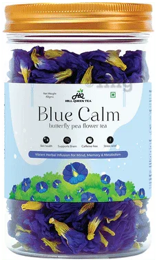 Hill Queen Tea Blue Calm Butterfly Pea Flower Tea Caffeine Free jar of 40 gm flower