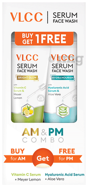 VLCC Bright Glow Meyer Lemon & Hydra Nourish Aloevera Serum Face Wash AM & PM Combo box of 1 kit
