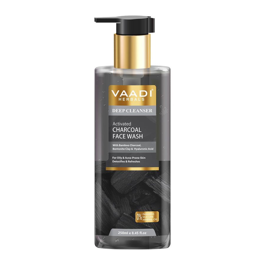 Activated Charcoal Face Wash with Tea Tree Oil, Bentonite Clay & Glycolic Acid| For Oily & Acne-Prone Skin| Detoxifies & Refreshes| Deep Purify| No Parabens , Mineral, Silicon| Face Wash for Women & Men ( 250 ml )