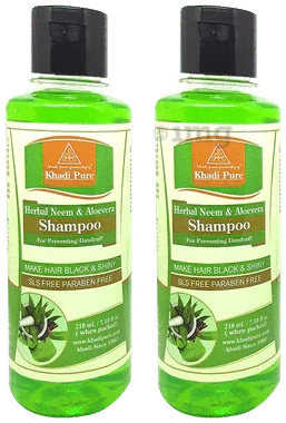 Khadi Pure Herbal Neem & Aloevera Shampoo (210ml Each) SLS & Paraben Free combo pack of 2 bottles