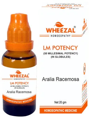 Wheezal Aralia Racemosa Globules 0/1 LM bottle of 20 gm globules