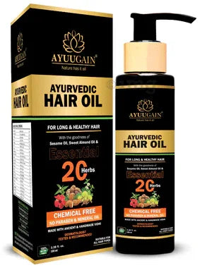Ayuugain Ayurvedic Hair Oil For Men & Women, Promotes Hair Growth, Control Hair Fall, With 20 Herbs pump bottle of 100 ml oil