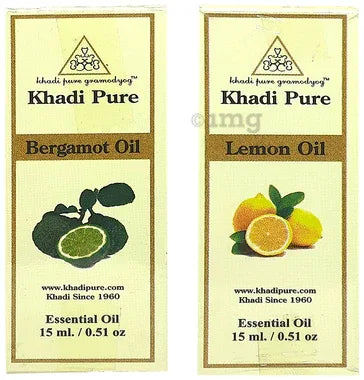 Khadi Pure Combo Pack of Bergamot Oil & Lemon Oil (15ml Each) combo pack of 2 bottles