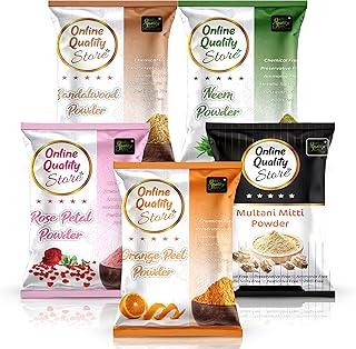 Online Quality Store Multani Mitti Powder + Chandan + Orange Peel + Neem + Rose Powder (Pack of 5) 400g