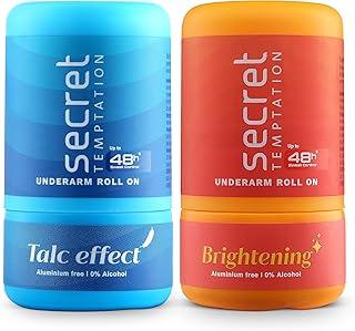 Secret Temptation Talc Effect and Brightening Roll-On for Women, Antiperspirant Dedorant Roll On, Pack of 2 (50ml each)