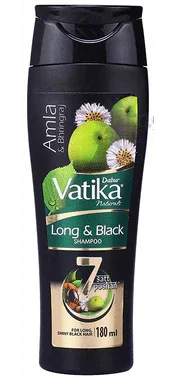 Dabur Vatika Naturals Amla & Bhringraj Long & Black Shampoo bottle of 180 ml shampoo