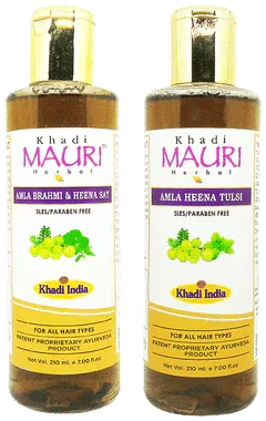 Khadi Mauri Herbal Combo Pack of Amla Brahmi Heena & Amla Henna Tulsi Shampoo (210ml Each) combo pack of 2 bottles