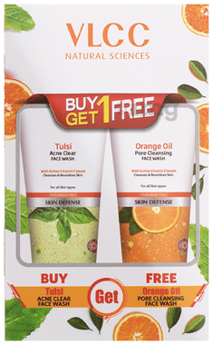 VLCC Tulsi Acne Clear Face Wash with Orange Oil Pore Cleansing Face Wash Free Buy One Get One combo pack of 4 tubes