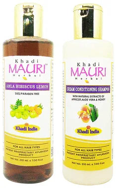 Khadi Mauri Herbal Pack of Amla Hibiscus Lemon & Cream Conditioning Shampoo (210ml Each) combo pack of 2 bottles