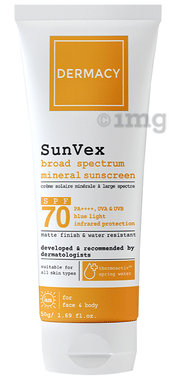 Dermacy SunVex Broad Spectrum Mineral Sunscreen SPF 70 PA+++ tube of 50 gm cream