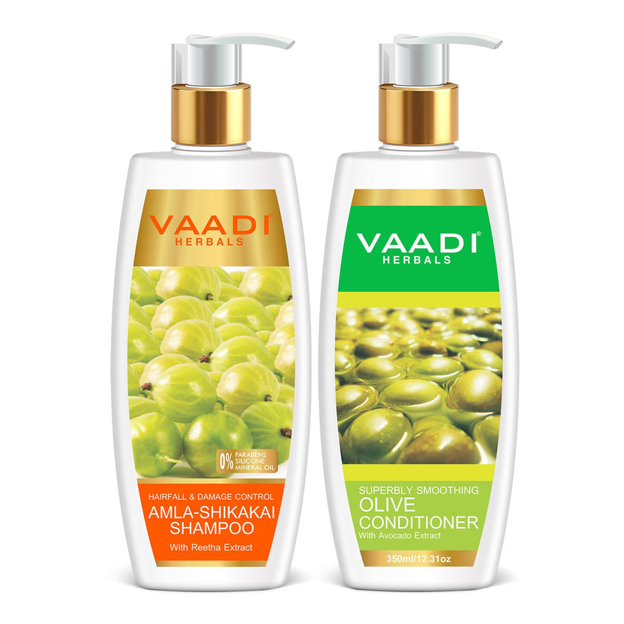 Amla Shikakai Shampoo - Hairfall & Damage Control with Olive Conditioner ( 350 ml x 2)