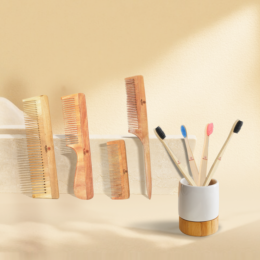 Bamboo Brush Family Pack & Pure Neem Comb Pack Combo