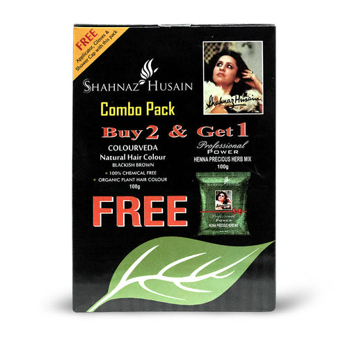 Shahnaz Husain Colourveda Natural Hair Colour - BLACKISH BROWN – Combo Pack 200 gm + Free Shahnaz Husain Professional Power Henna Precious Herb Mix 100gm