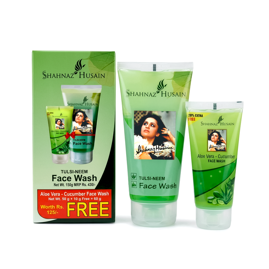 Shahnaz Husain Tulsi Neem Face Wash 150g + Free 60g Aloe-Cucumber Face Wash