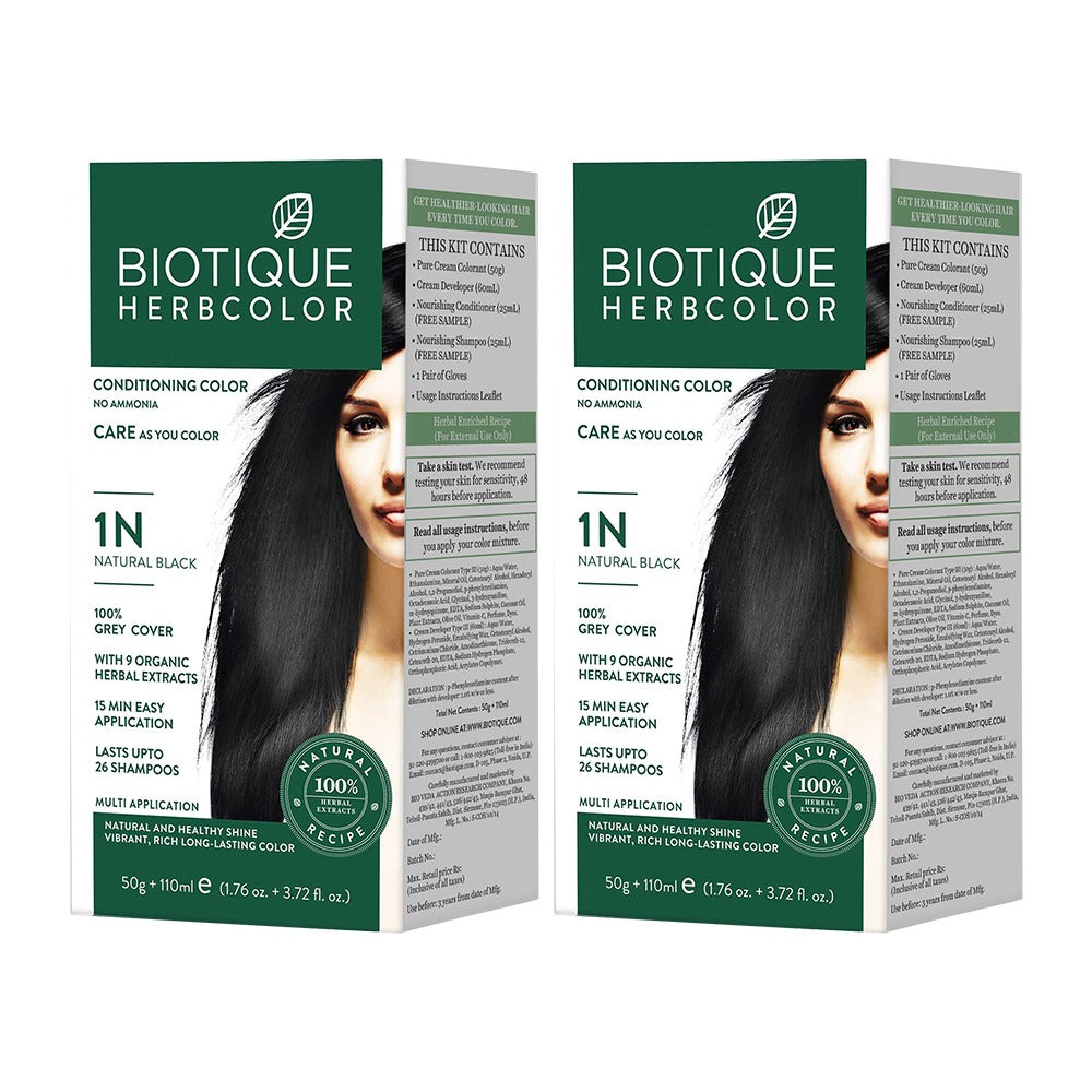 Pack of 2 Herbcolor 1N Natural Black 50 Gm +110 Ml