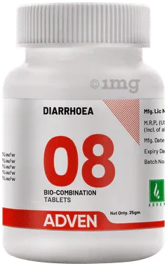 Adven Diarrhoea 08 Biocombination Tablet bottle of 25 gm biocombination tablet