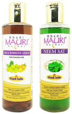 Khadi Mauri Herbal Pack of Amla Hibiscus Lemon & Neem Shampoo (210ml Each) combo pack of 2 bottles