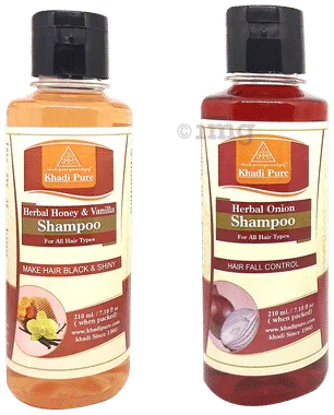 Khadi Pure Combo Pack of Herbal Honey & Vanilla Shampoo & Herbal Onion Shampoo (210ml Each) combo pack of 2 bottles