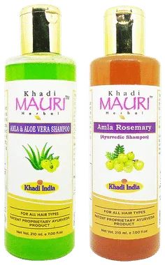 Khadi Mauri Herbal Combo Pack of Amla Aloe Vera & Amla Rosemary Shampoo(210ml Each) combo pack of 2 bottles
