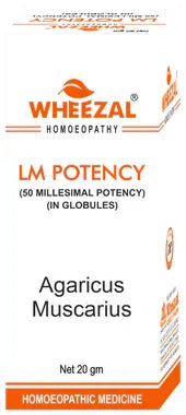 Wheezal Agaricus Muscarius 0/7 LM bottle of 20 gm globules